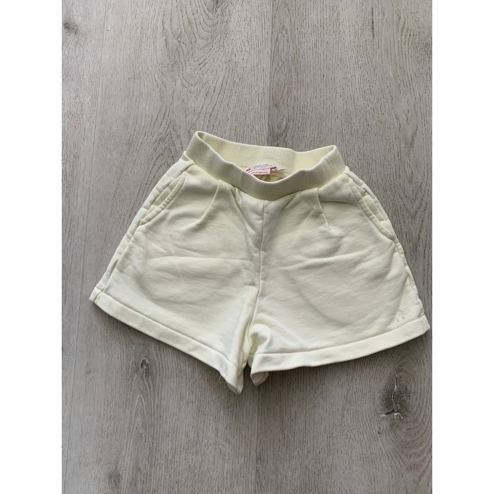 Bonpoint Kids Cream Cotton Fleece Sweat Shorts Size 4A Embroidered Cherry Logo
